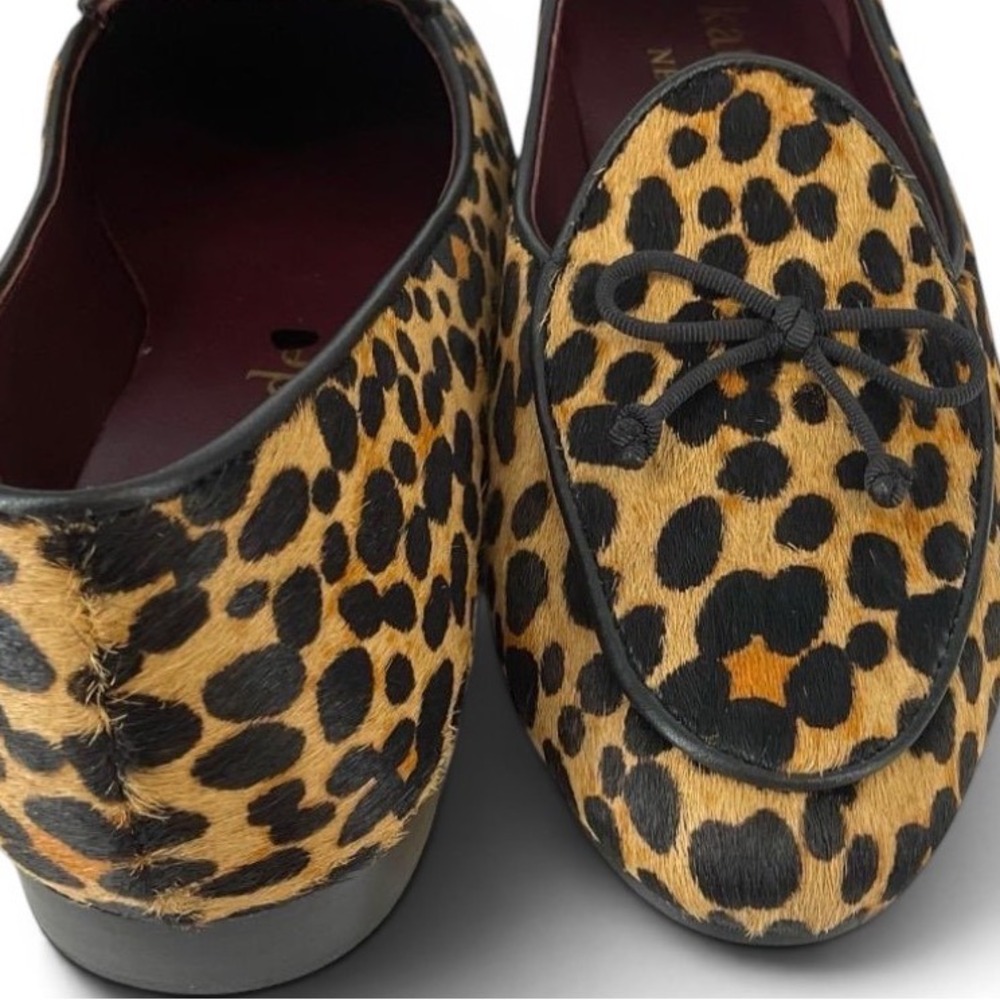 Kate Spade Devi Leopard Haircalf Loafers Pointed Toe Bow Flats Sz 6B NEW - Picture 3 of 11